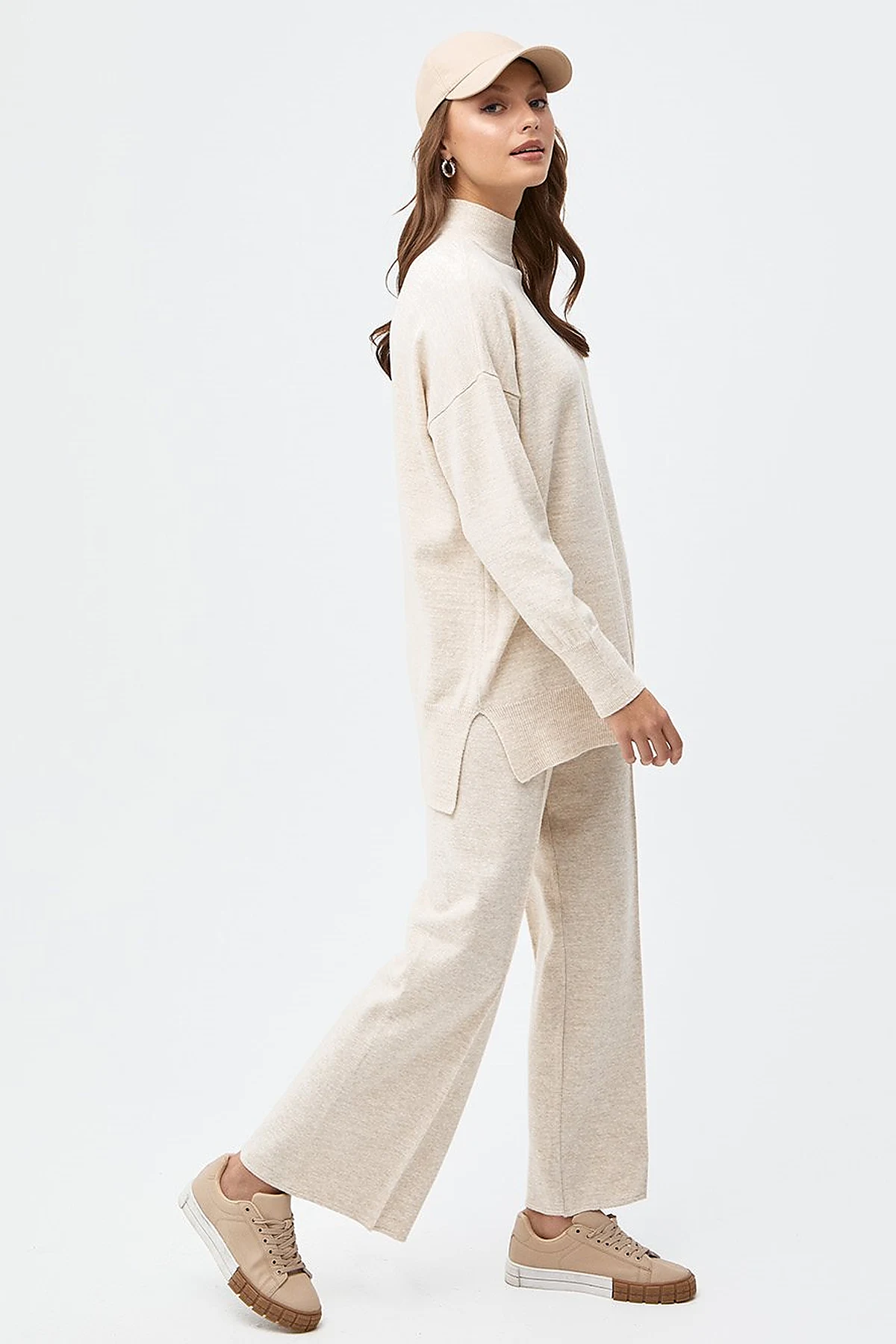 Drop-Shoulder Half Turtleneck Knit Tunic Stone