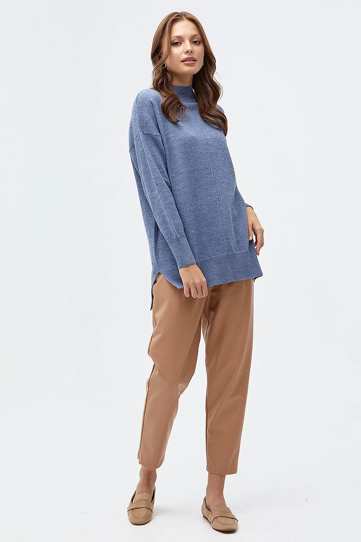 Drop-Shoulder Half Turtleneck Knit Tunic Sky Blue