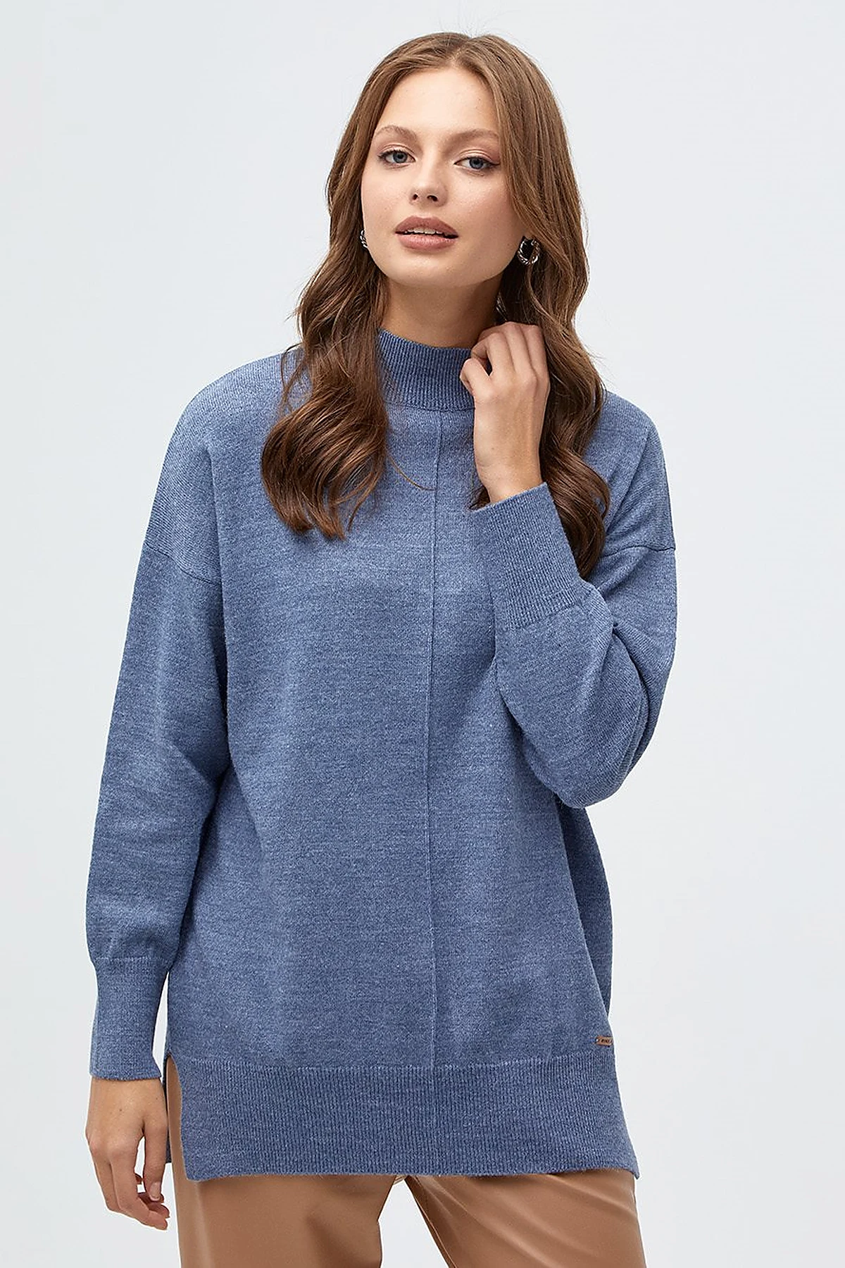 Drop-Shoulder Half Turtleneck Knit Tunic Sky Blue