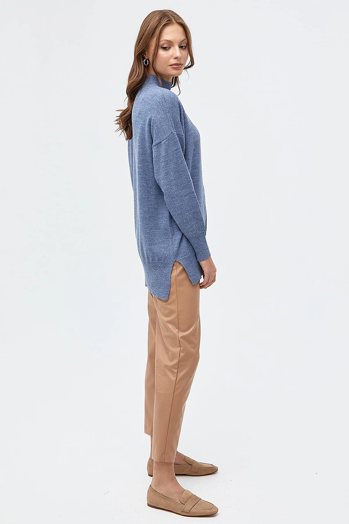 Drop-Shoulder Half Turtleneck Knit Tunic Sky Blue