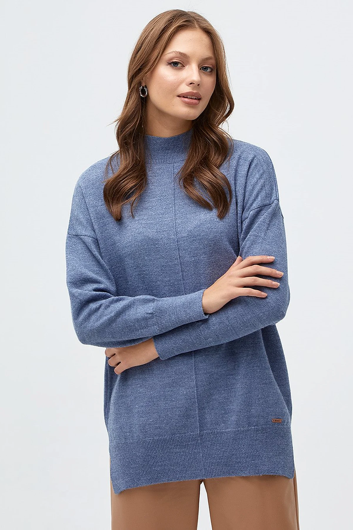 Drop-Shoulder Half Turtleneck Knit Tunic Sky Blue