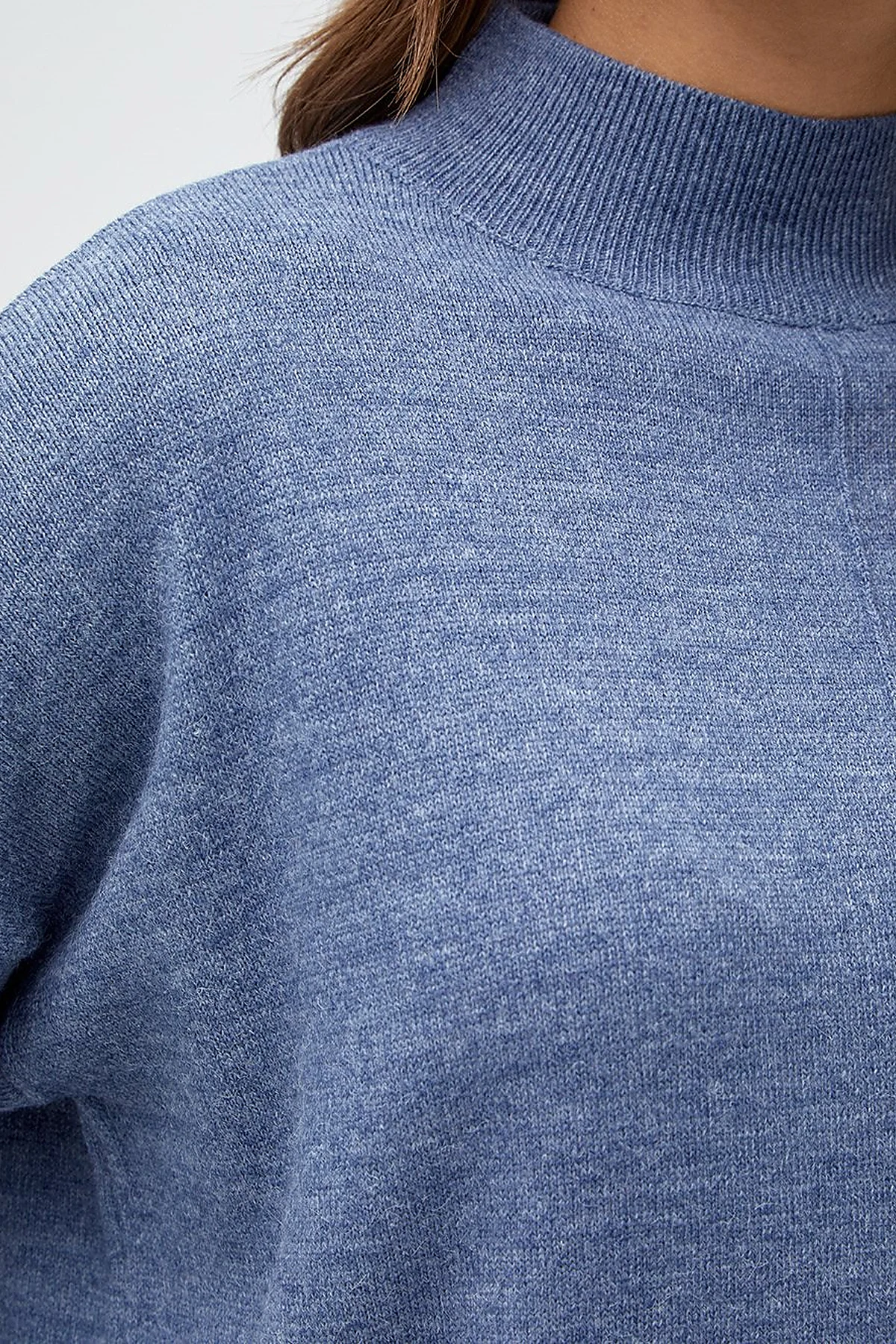 Drop-Shoulder Half Turtleneck Knit Tunic Sky Blue