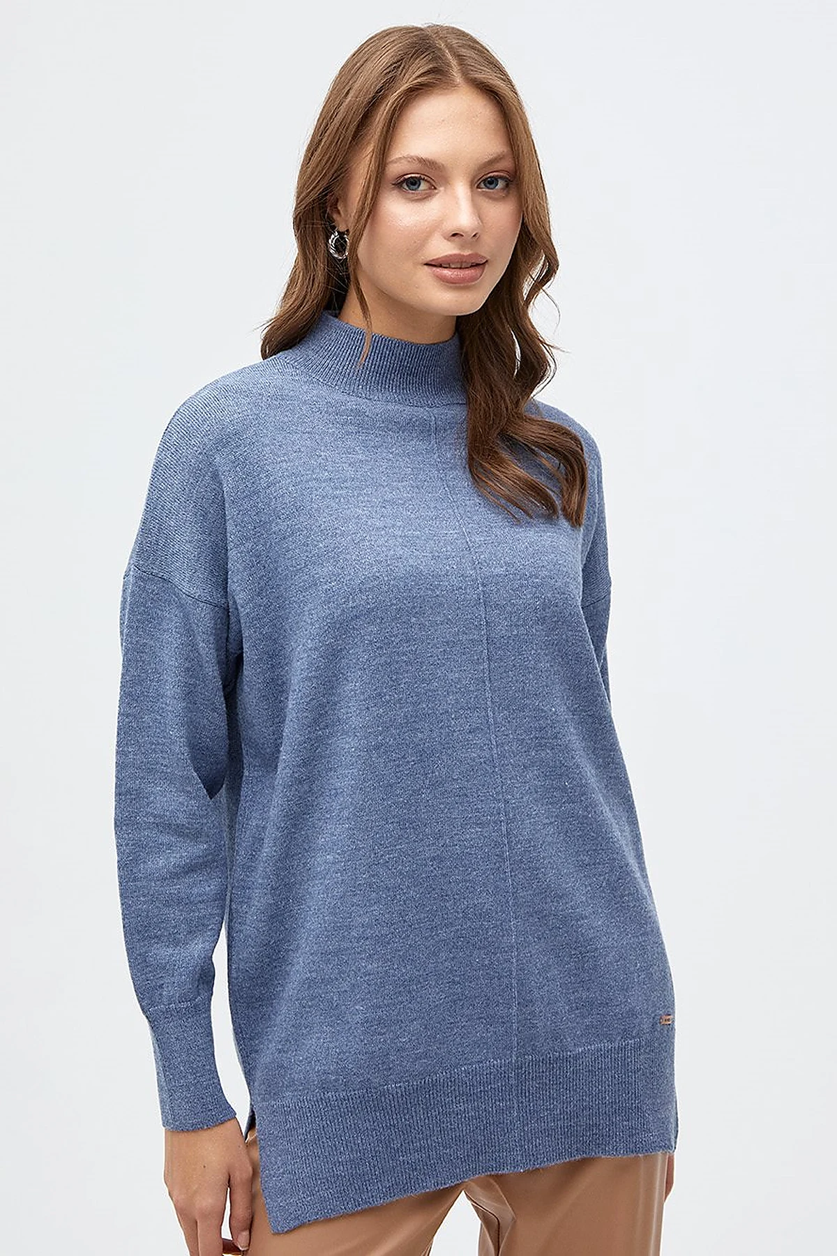 Drop-Shoulder Half Turtleneck Knit Tunic Sky Blue