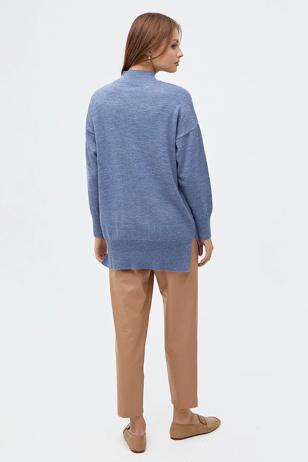 Drop-Shoulder Half Turtleneck Knit Tunic Sky Blue