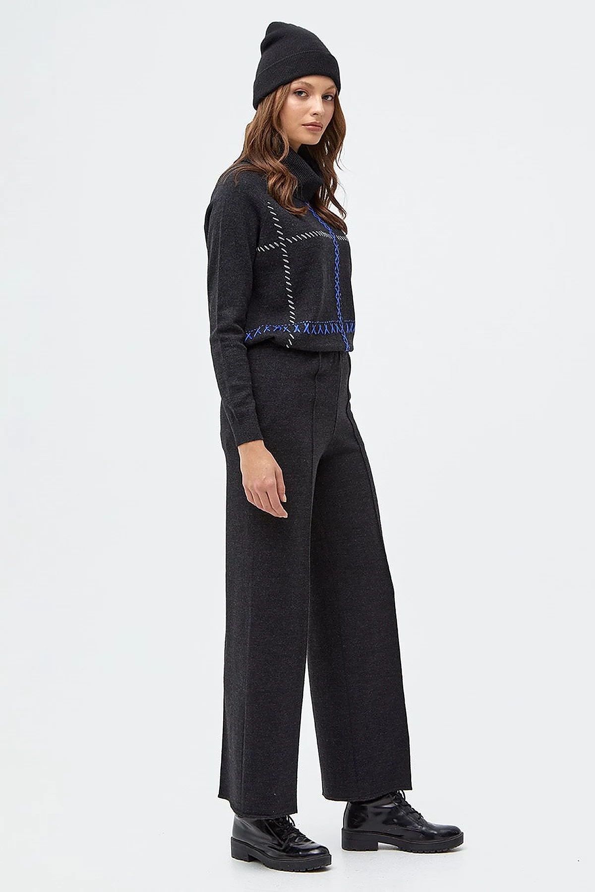 Wide Leg Knitwear Trousers Black