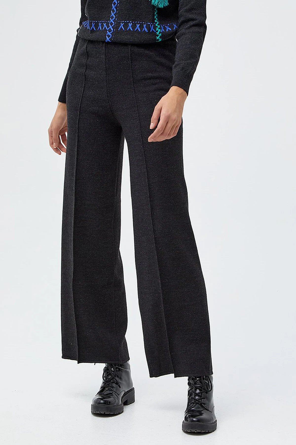 Wide Leg Knitwear Trousers Black