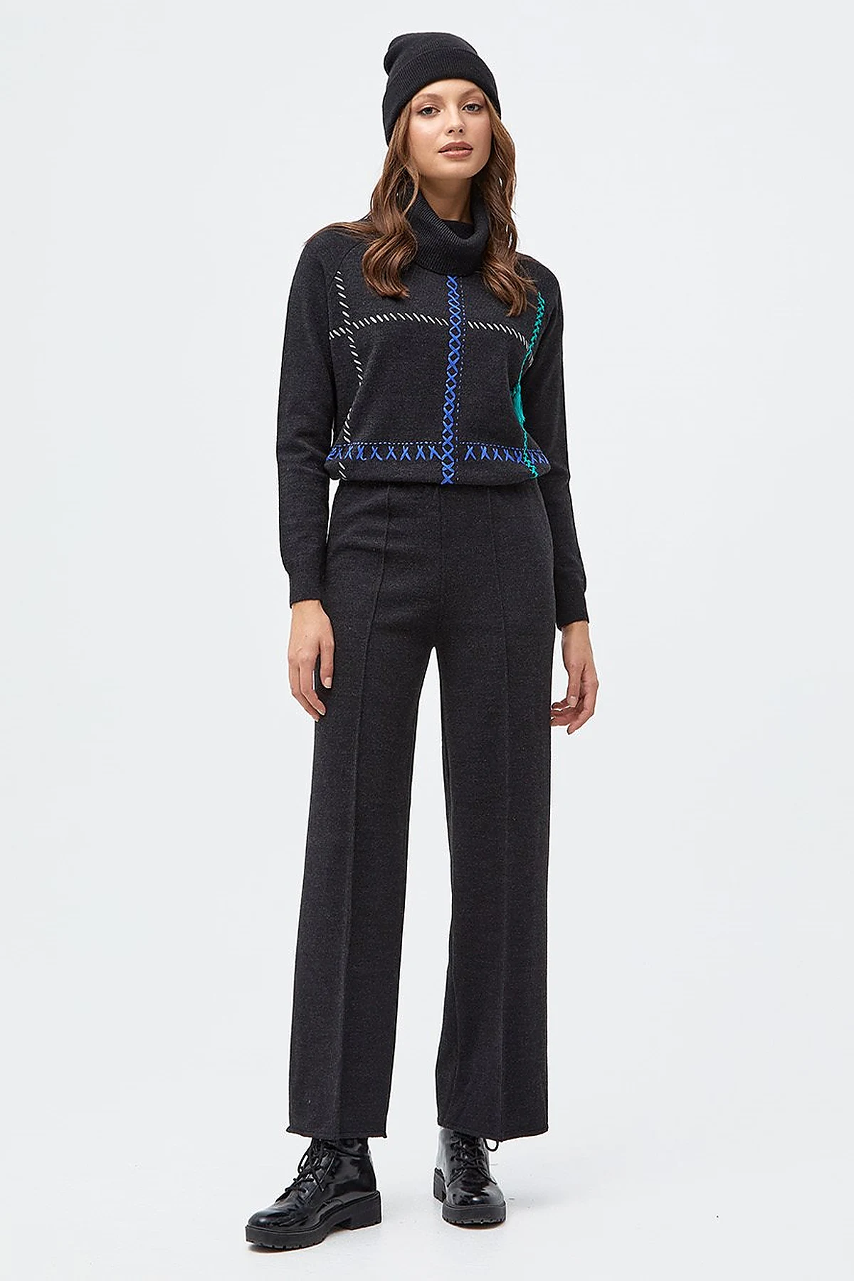 Wide Leg Knitwear Trousers Black