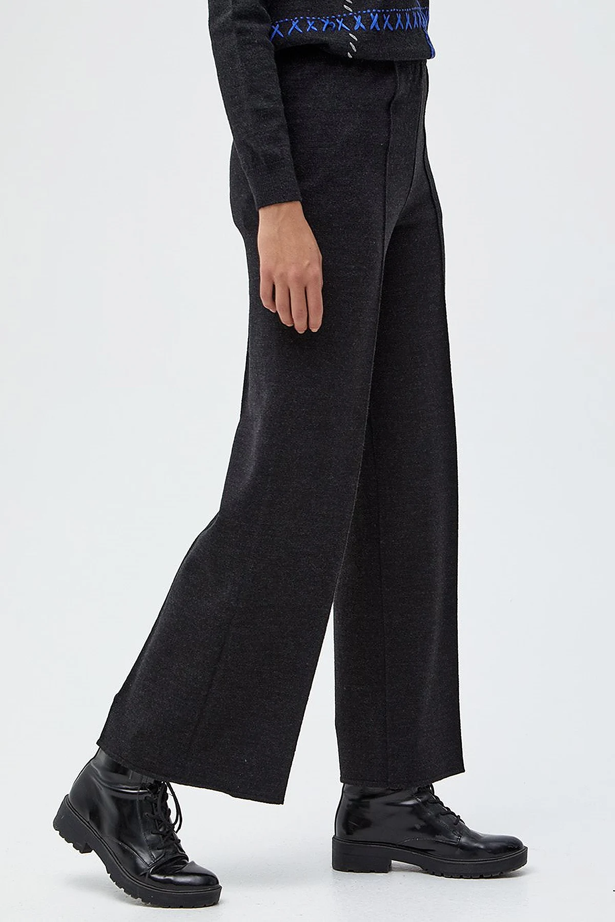 Wide Leg Knitwear Trousers Black