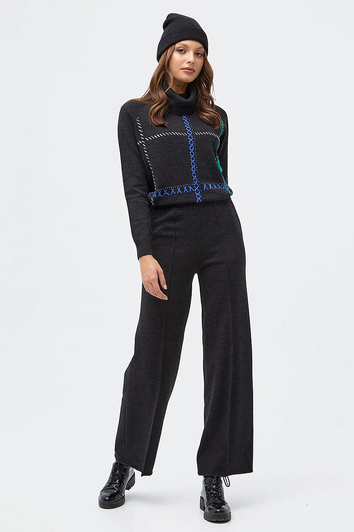 Wide Leg Knitwear Trousers Black