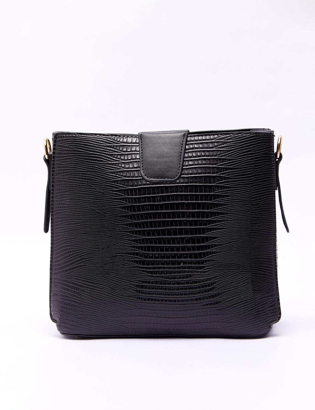 Croco Patterned Rectangle Bag Black