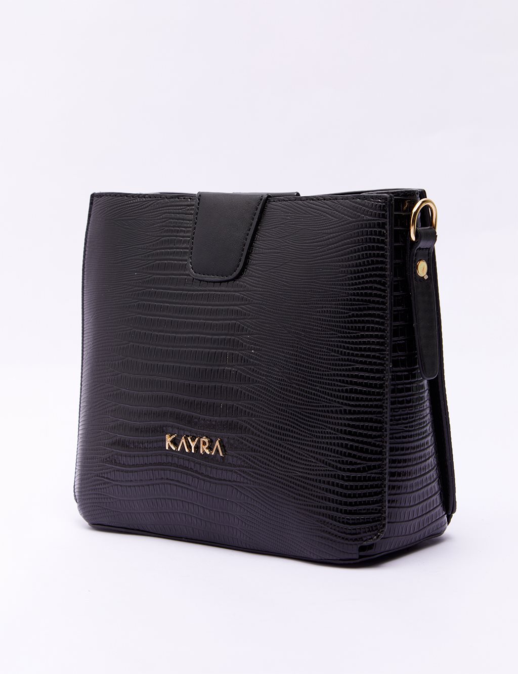 Croco Patterned Rectangle Bag Black