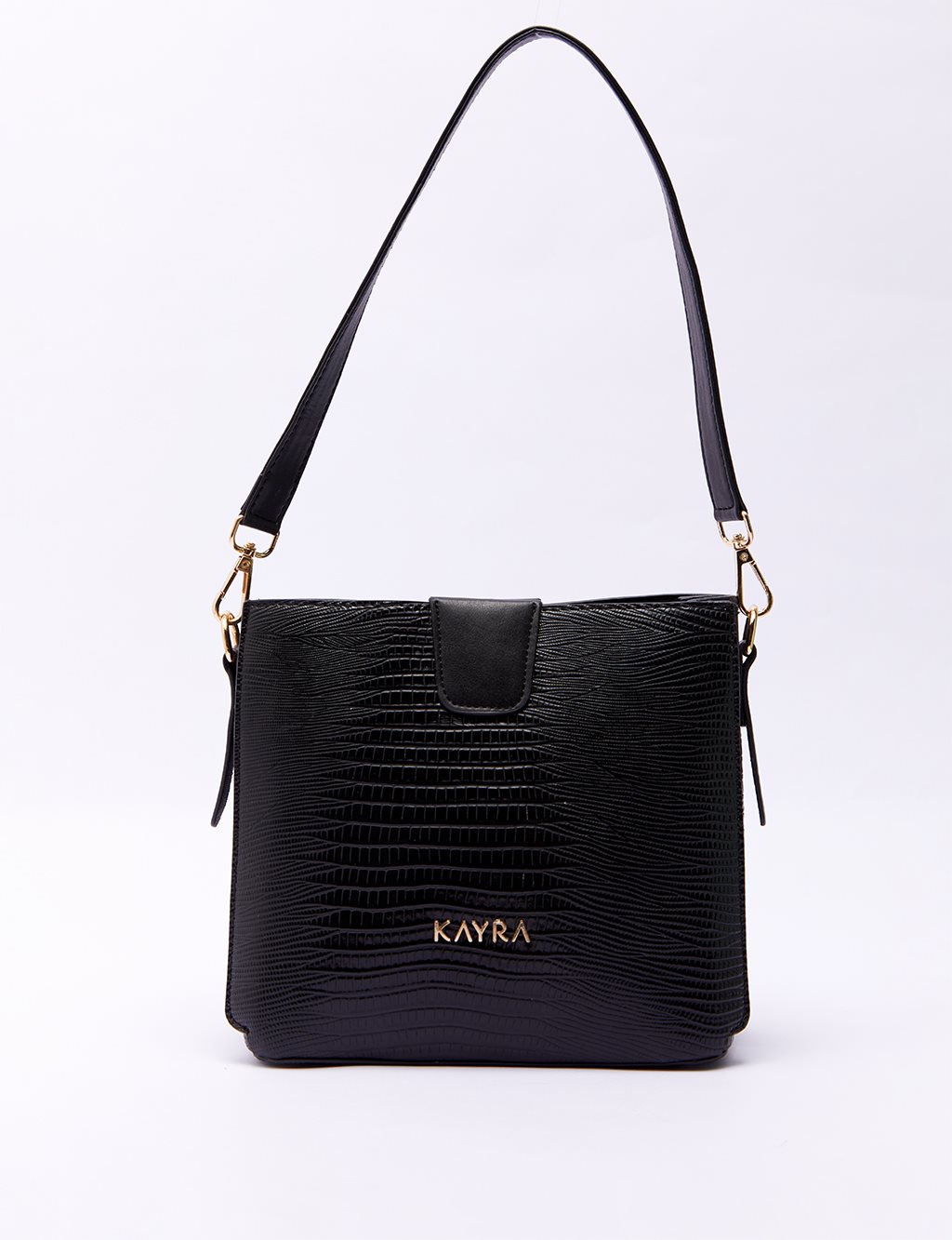 Croco Patterned Rectangle Bag Black