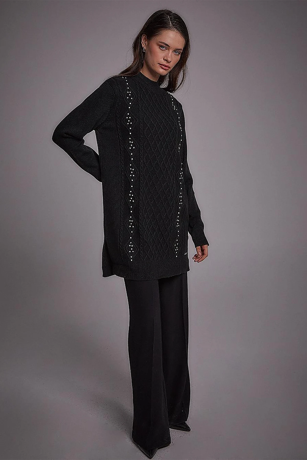Stoned Knitwear Tunic Black