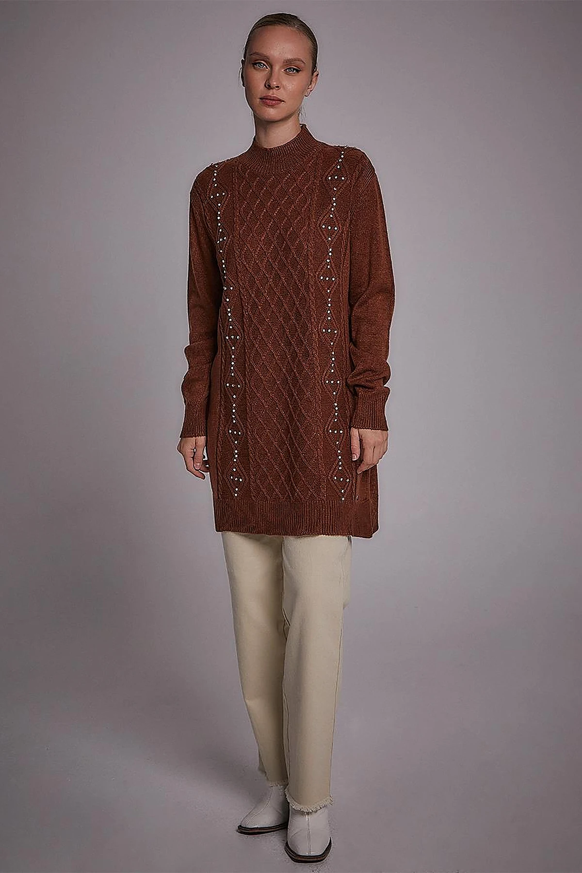 Stoned Knitwear Tunic Brown