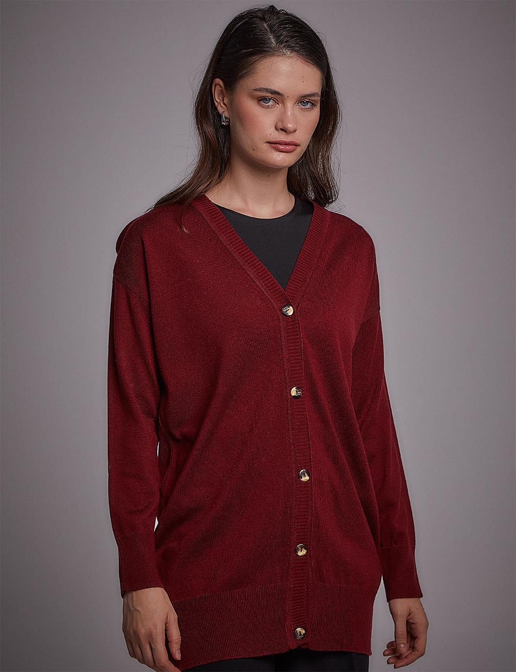 Basic Knitwear Cardigan Claret Red