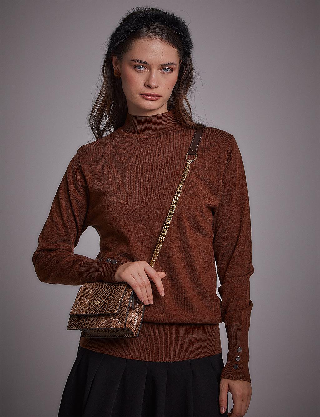 Basic Knit Blouse Red Brown