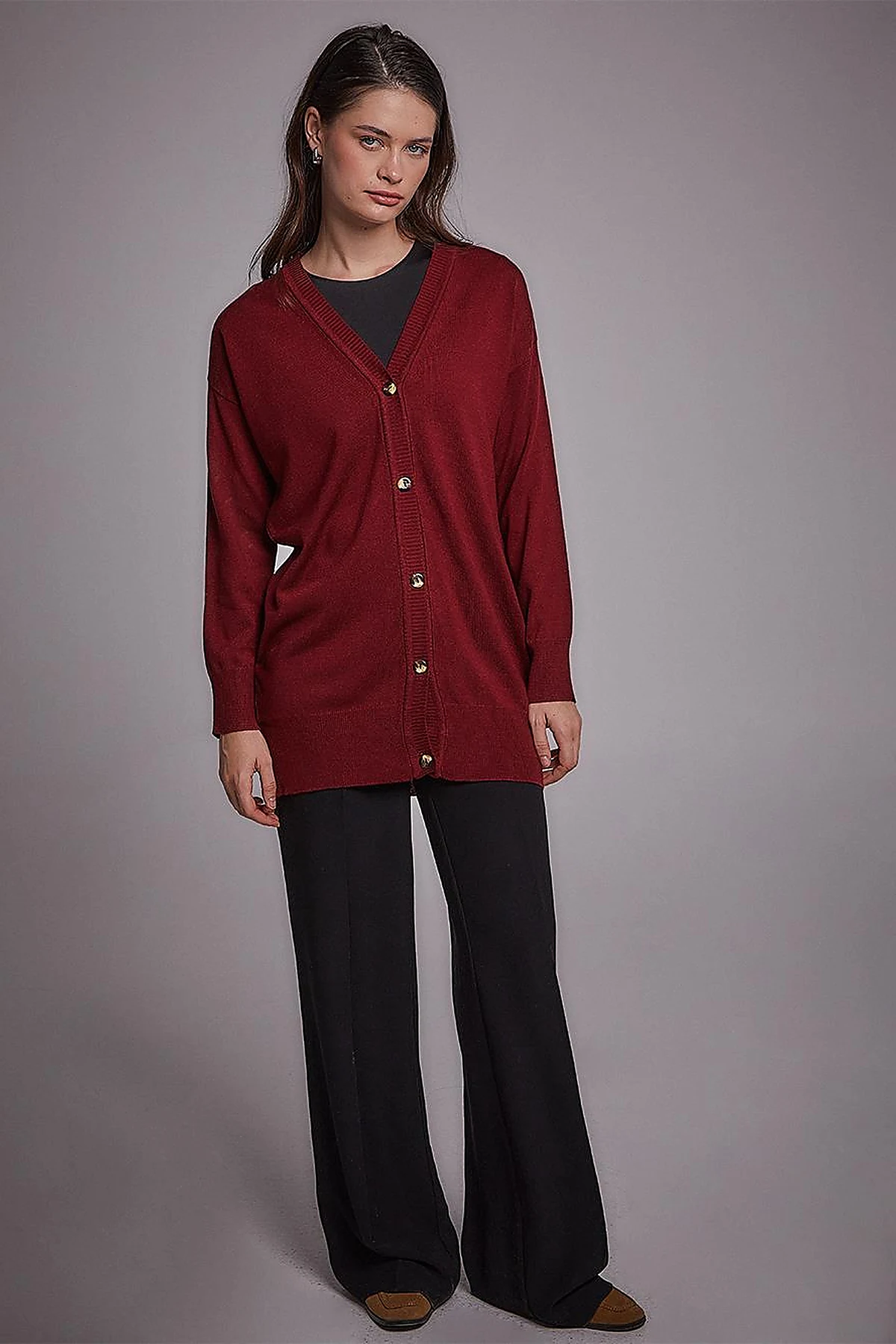 Basic Knitwear Cardigan Claret Red