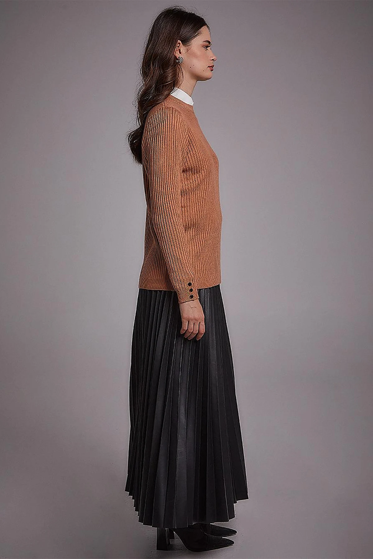 Zero Collar Ribbed Knitted Sweater Salmon