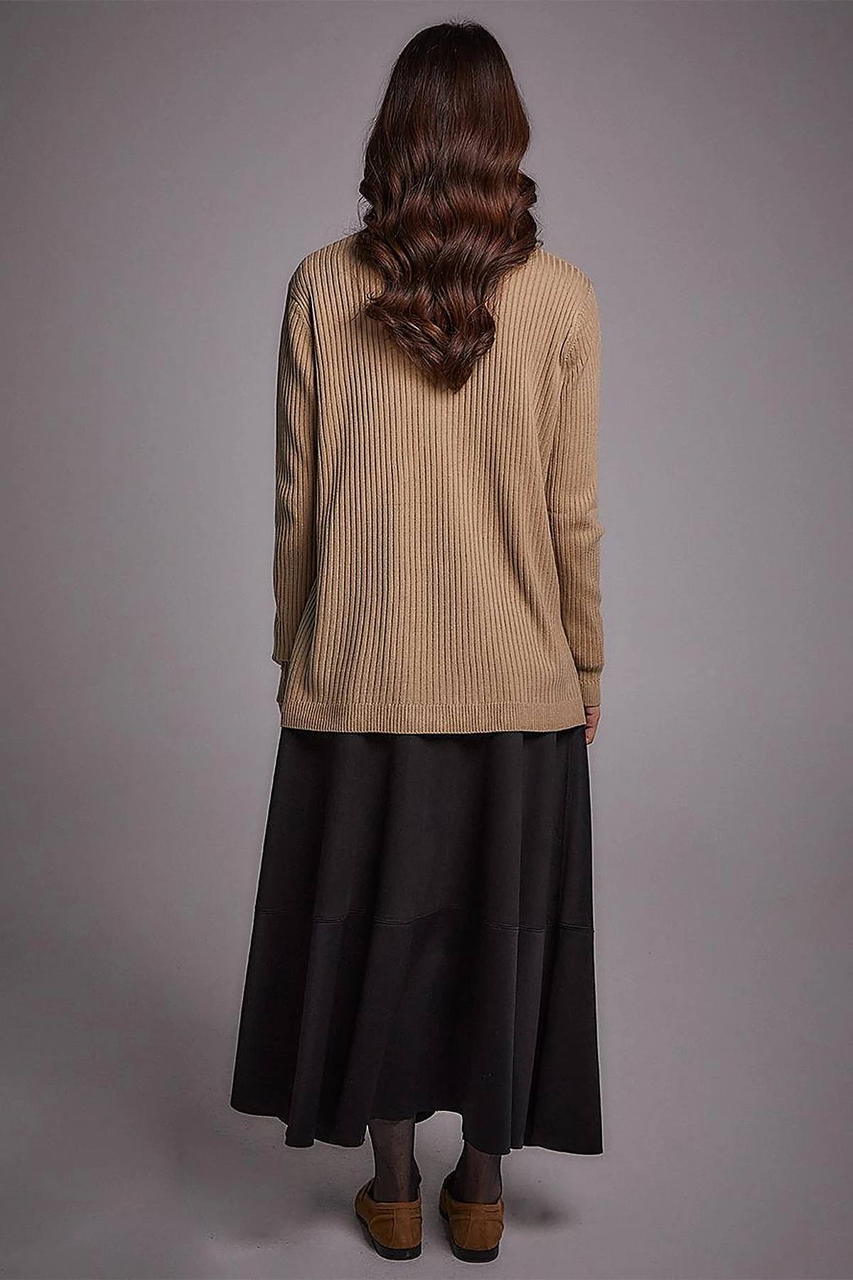 Zero Collar Ribbed Knitted Sweater Stone