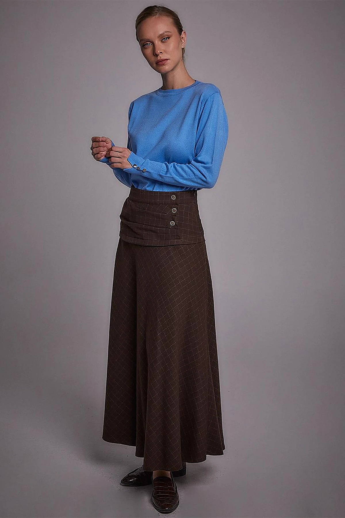 Round Neck Collar Knitwear Sweater Blue