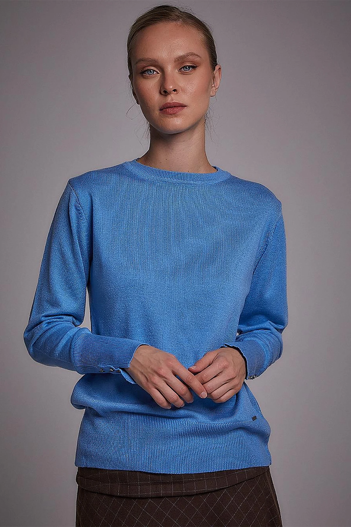 Round Neck Collar Knitwear Sweater Blue