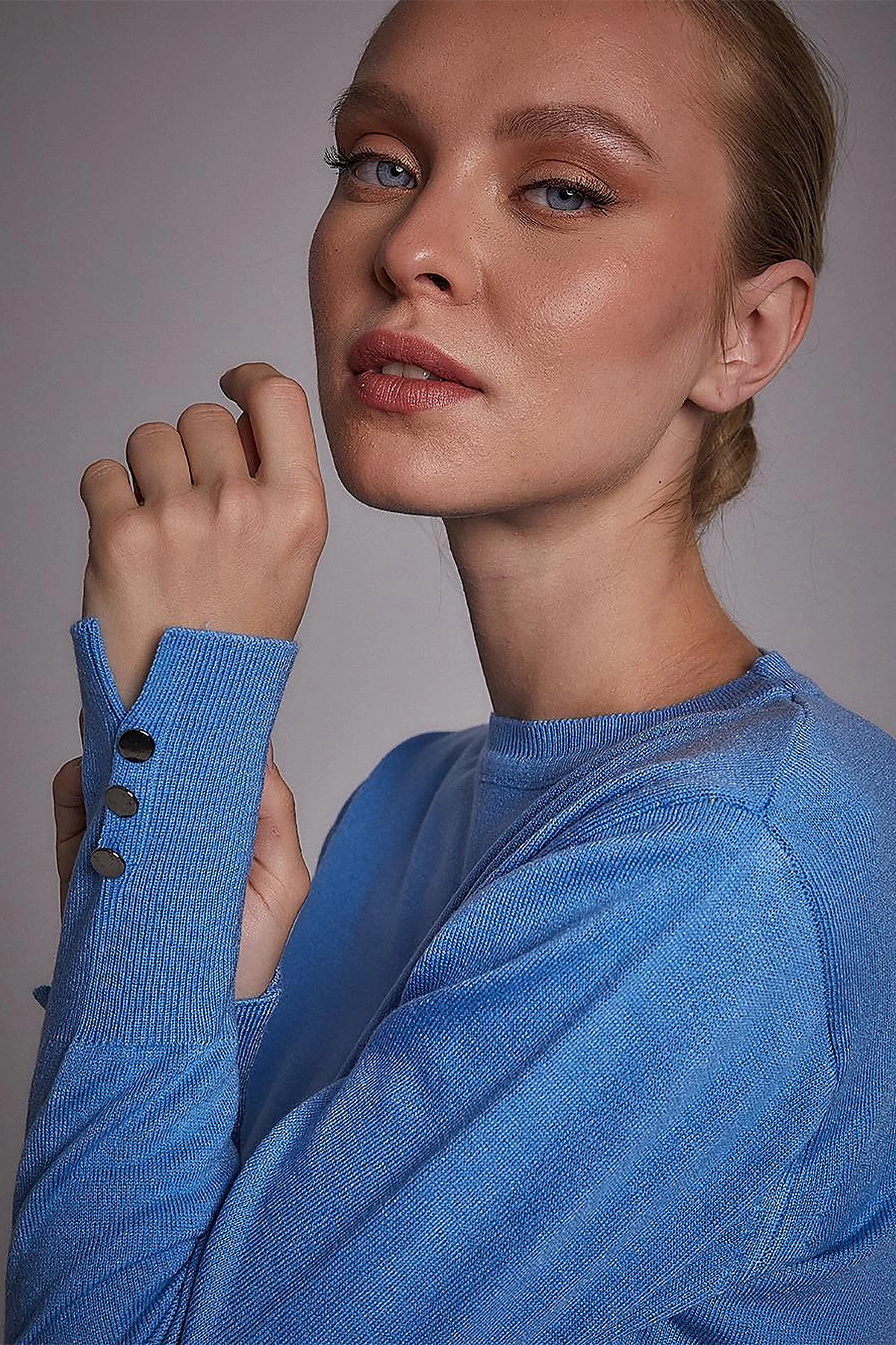 Round Neck Collar Knitwear Sweater Blue