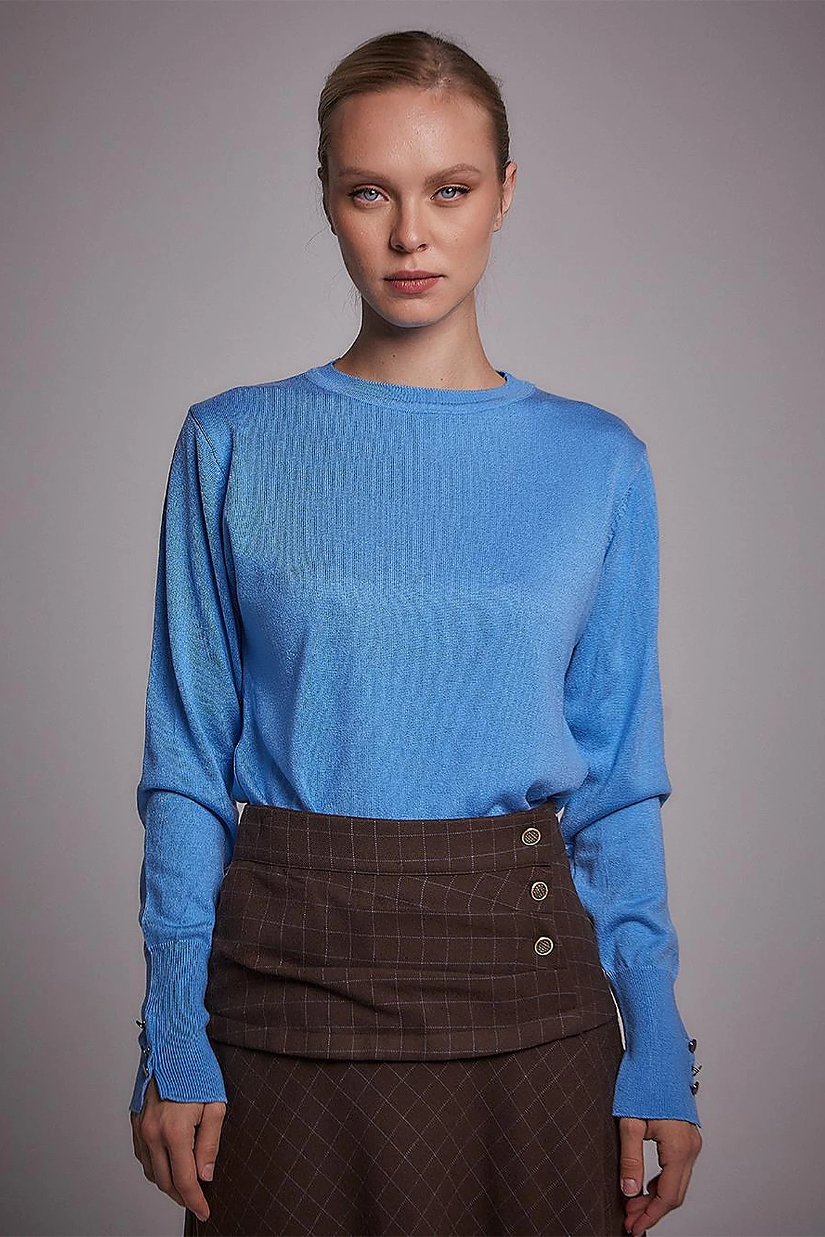 Round Neck Collar Knitwear Sweater Blue