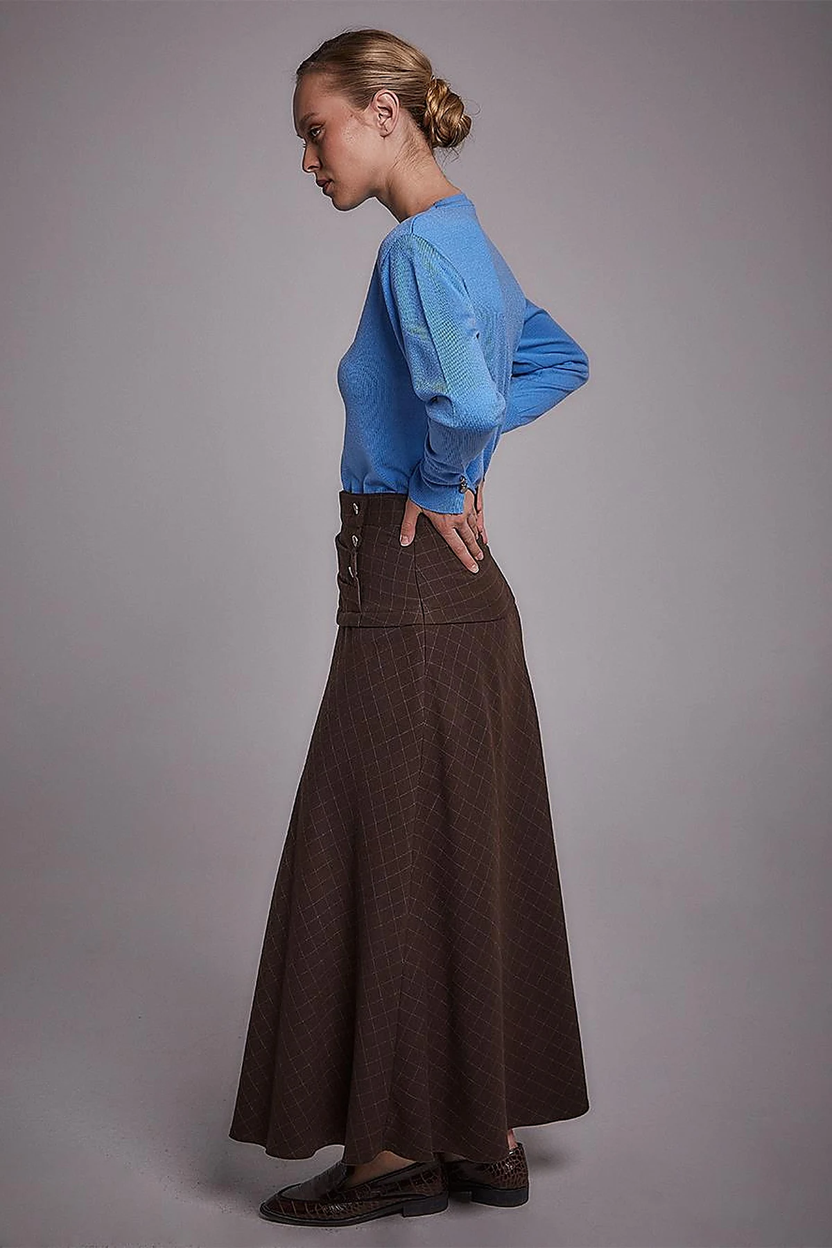 Round Neck Collar Knitwear Sweater Blue