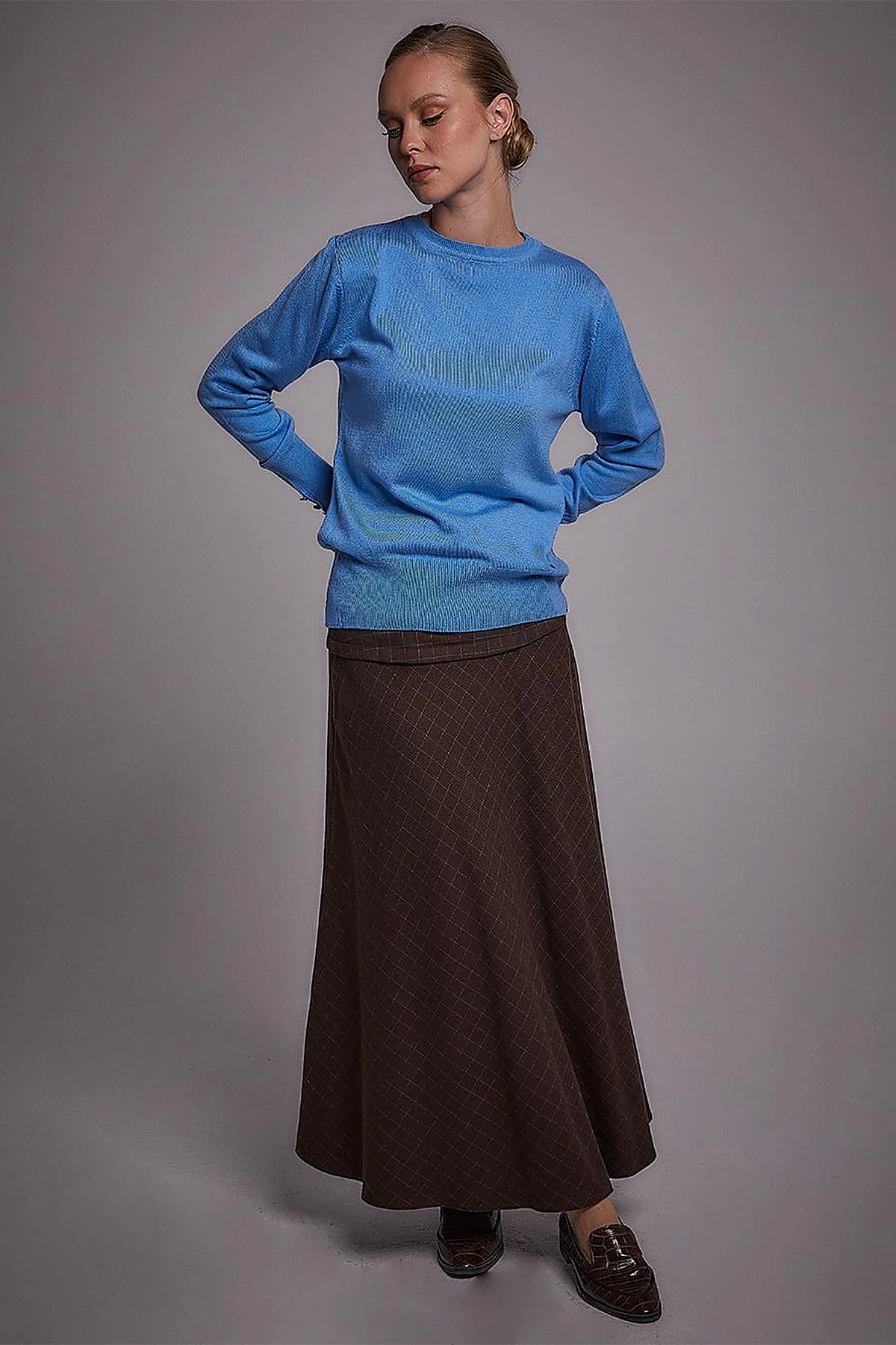 Round Neck Collar Knitwear Sweater Blue