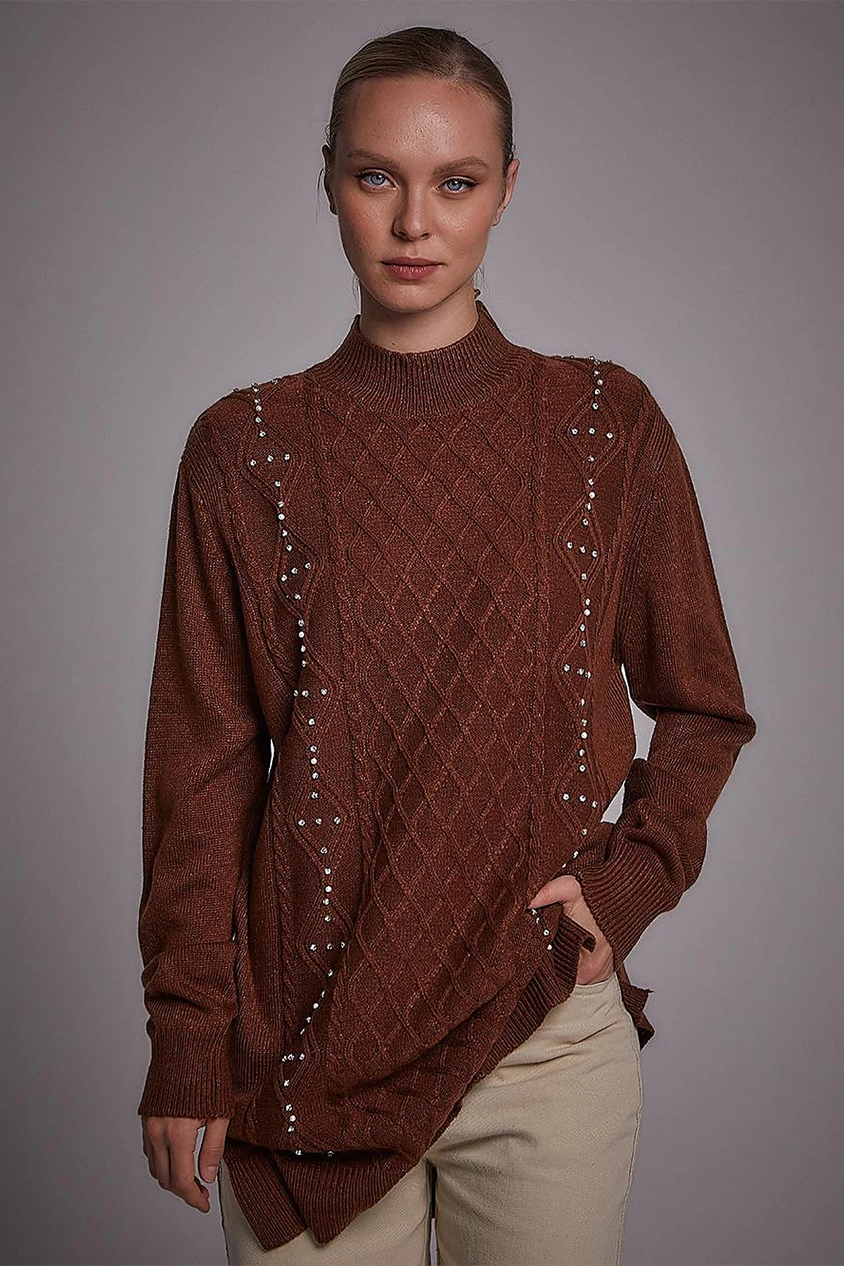 Stoned Knitwear Tunic Brown
