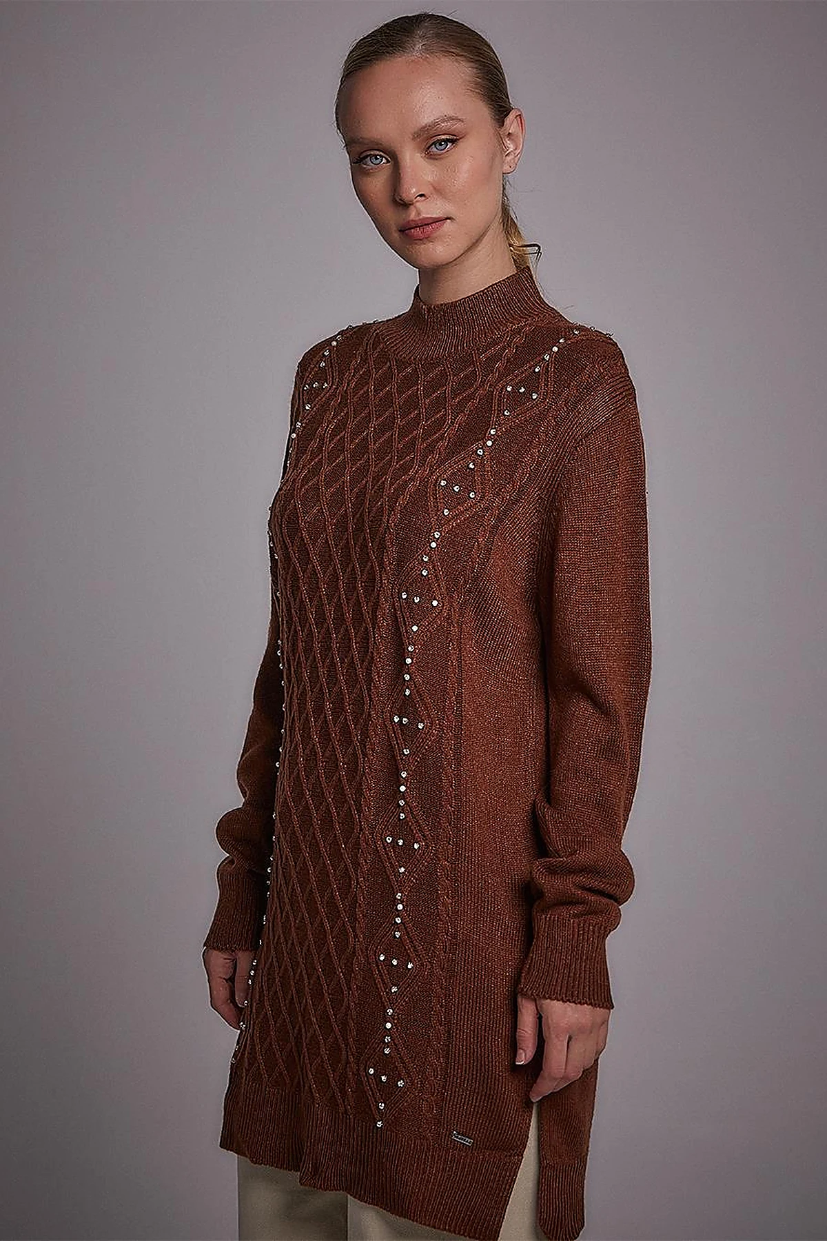 Stoned Knitwear Tunic Brown