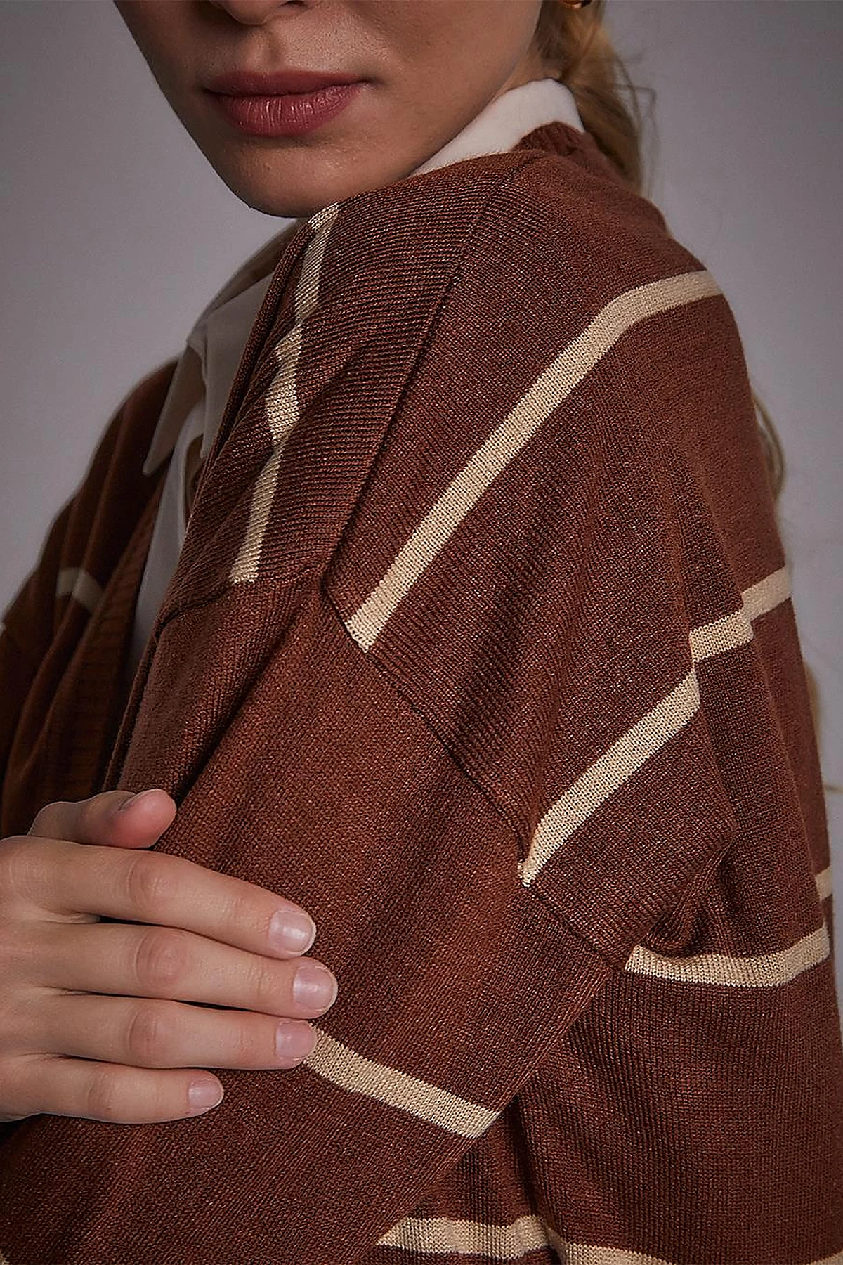 Striped Knitwear Cardigan Red Brown-Stone