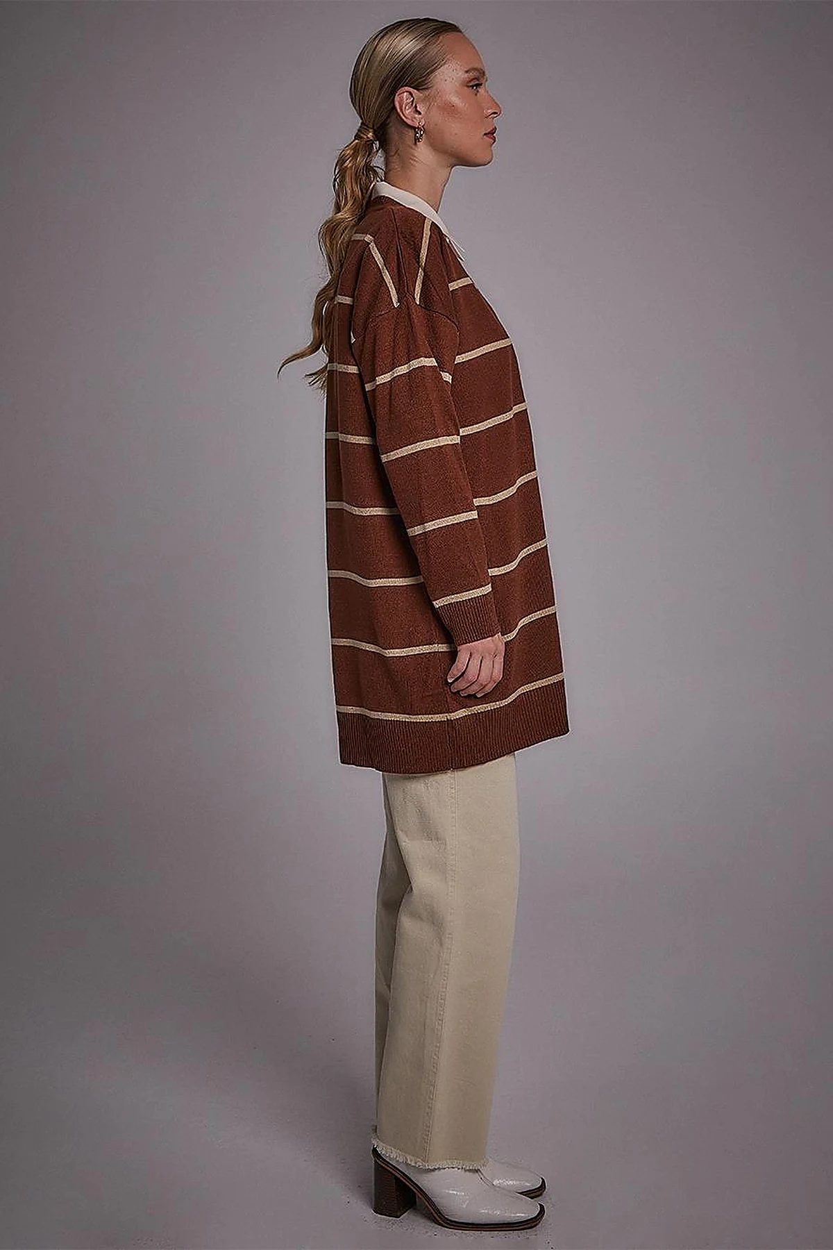 Striped Knitwear Cardigan Red Brown-Stone