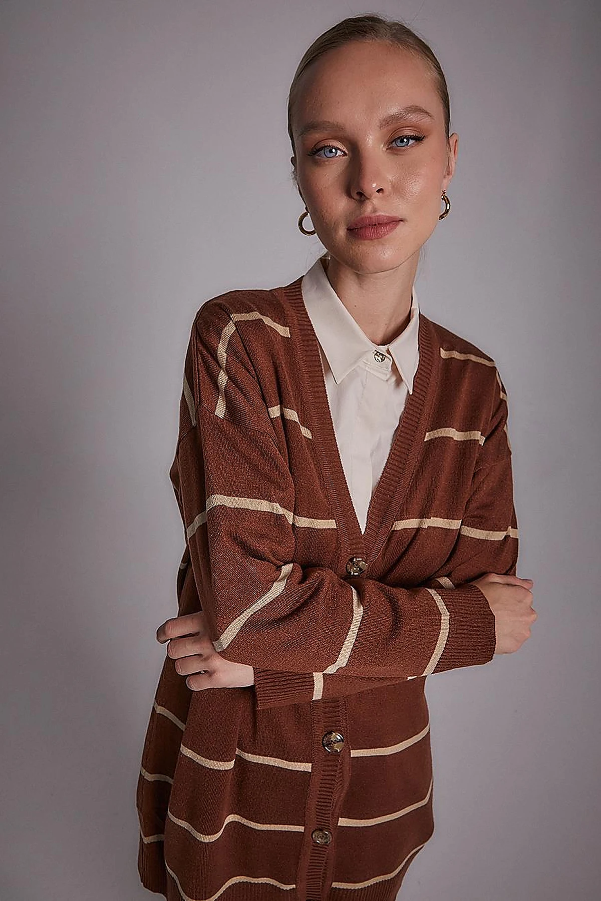 Striped Knitwear Cardigan Red Brown-Stone