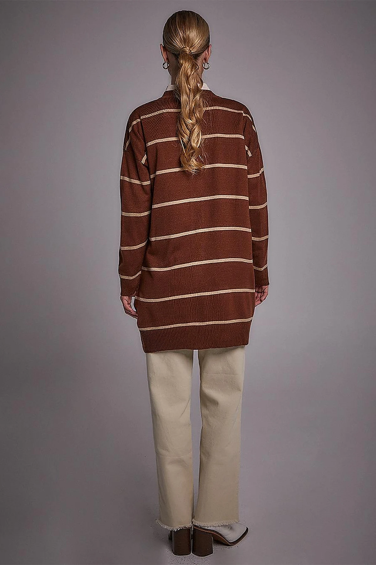 Striped Knitwear Cardigan Red Brown-Stone