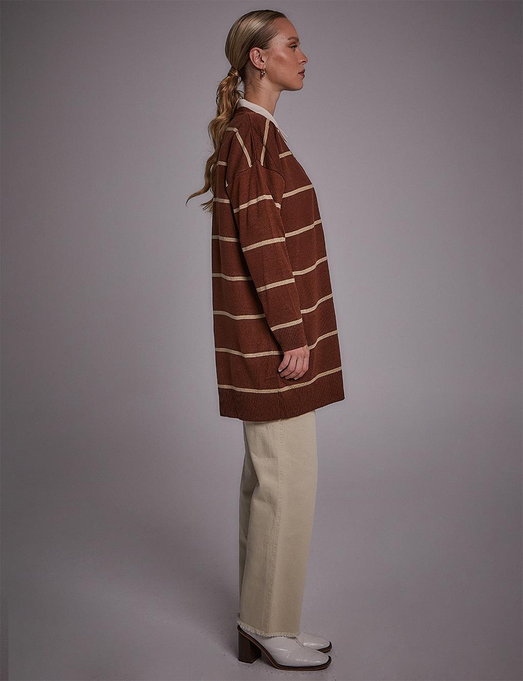 Striped Knitwear Cardigan Red Brown-Stone