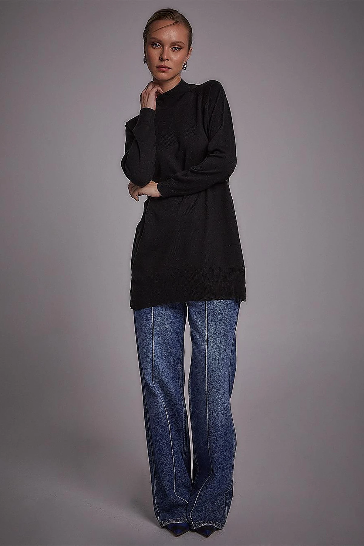 Half Turtleneck Knitwear Tunic Black