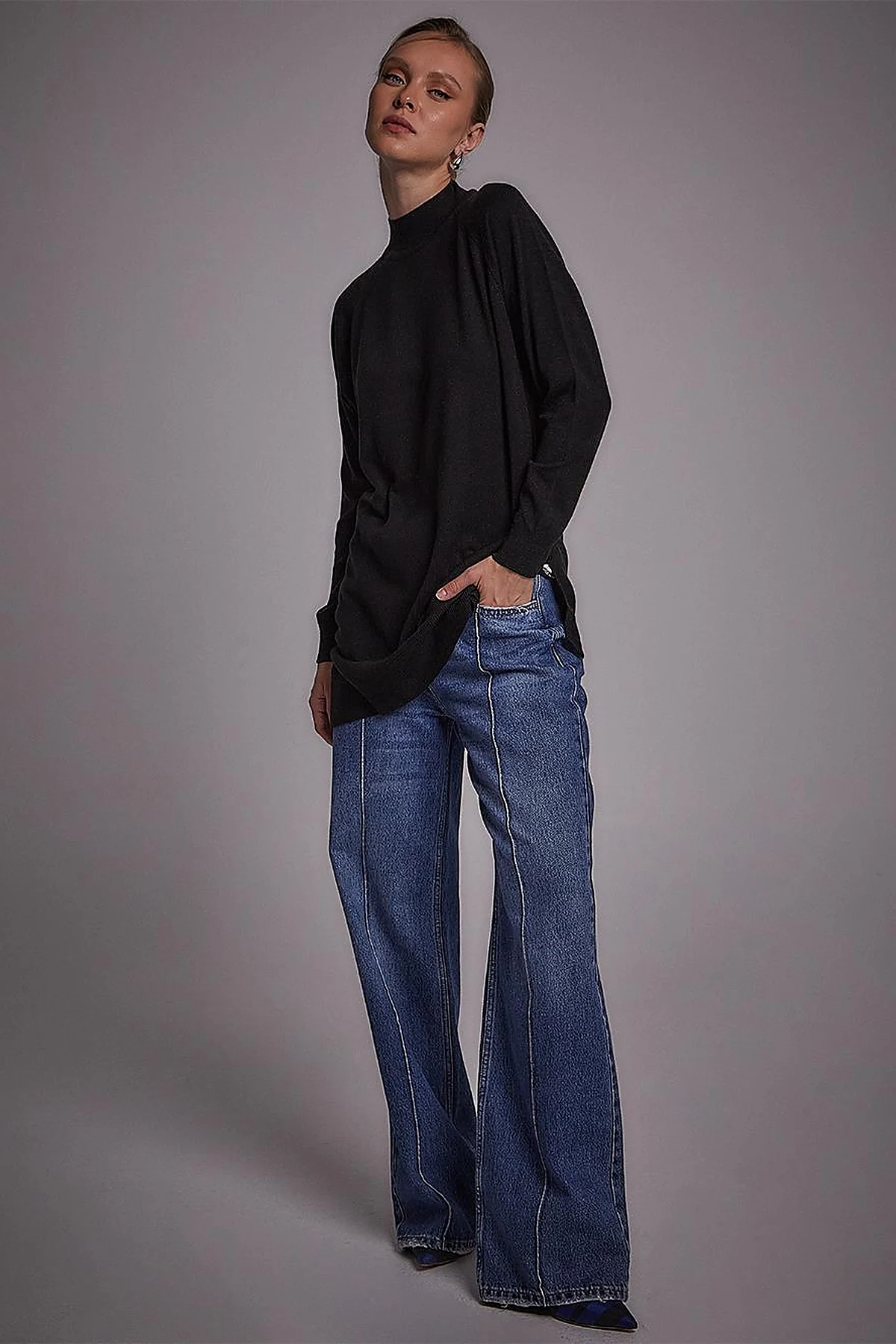 Half Turtleneck Knitwear Tunic Black