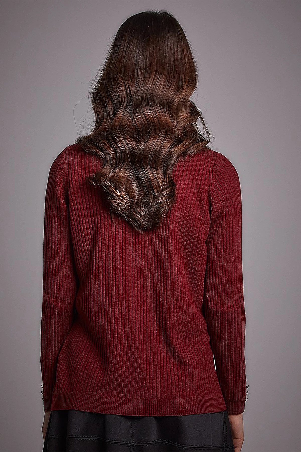 Zero Collar Ribbed Knitted Sweater Burgundy