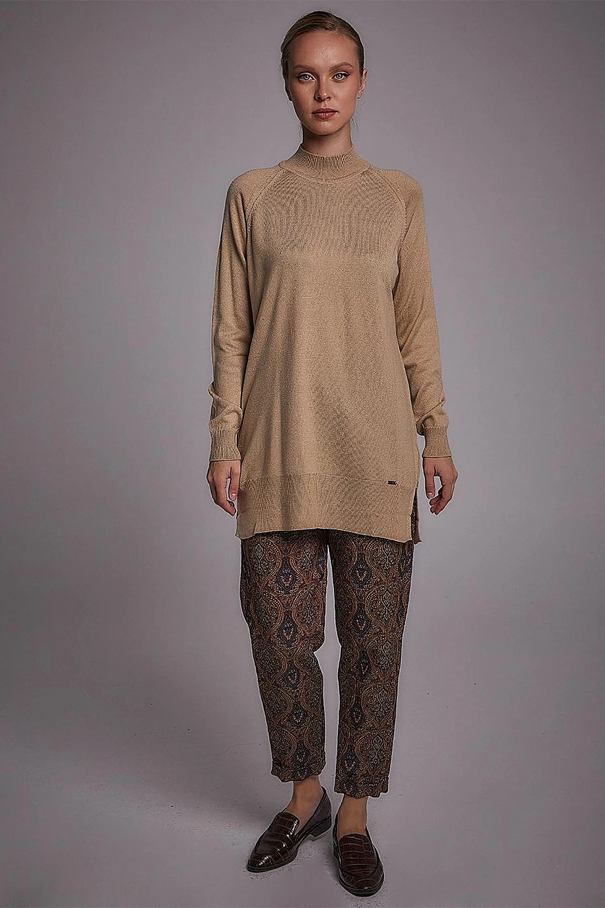 Half Turtleneck Knitwear Tunic Stone