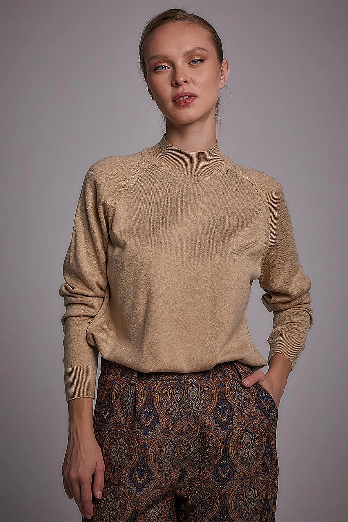 Half Turtleneck Knitwear Tunic Stone