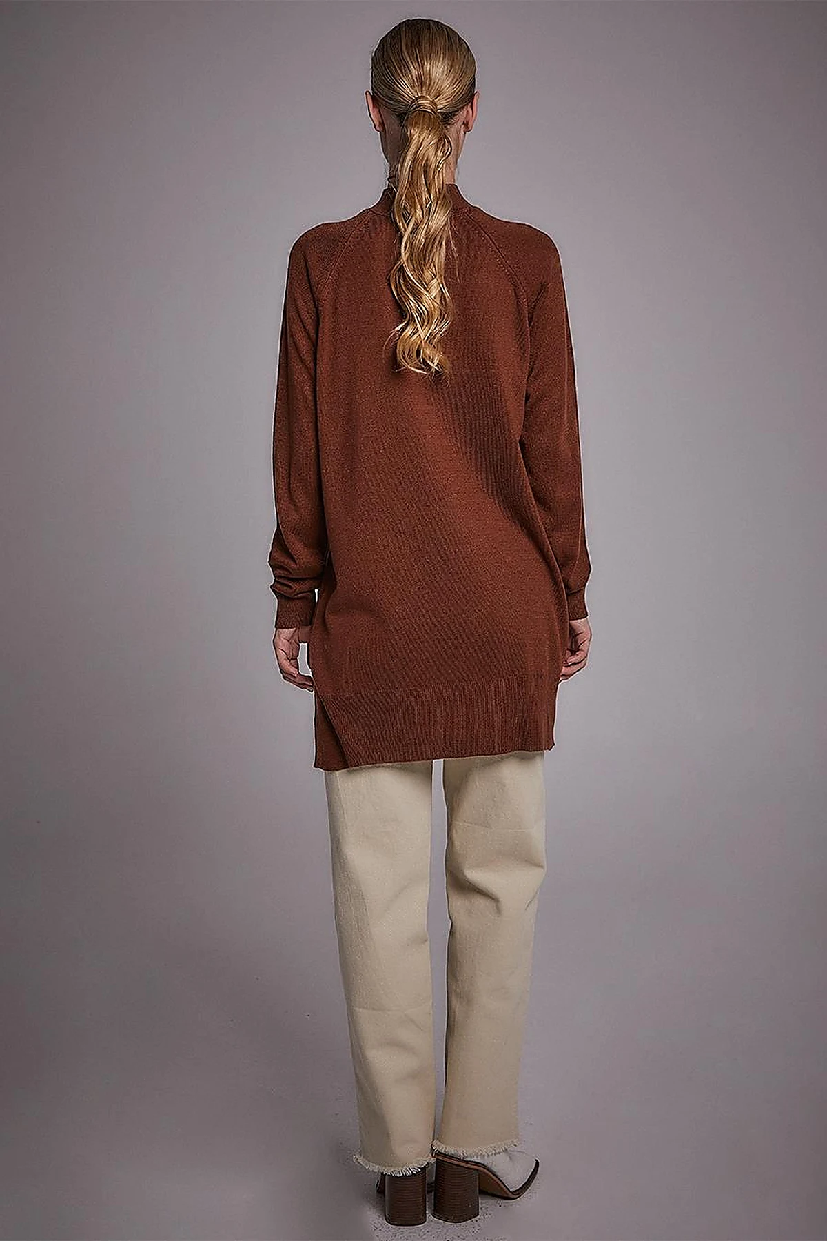 Half Turtleneck Knitwear Tunic Red Brown
