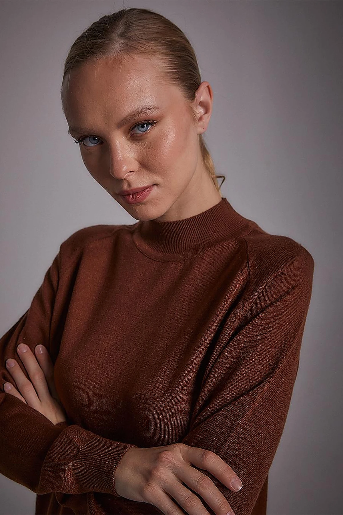 Half Turtleneck Knitwear Tunic Red Brown