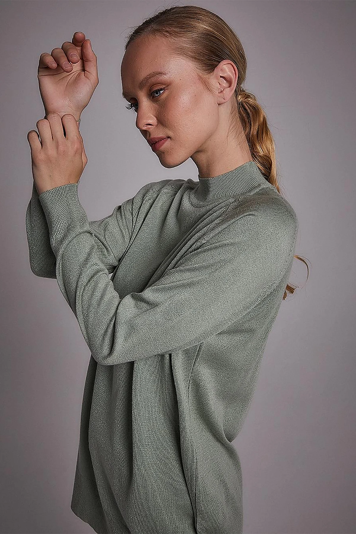 Half Turtleneck Knitwear Tunic Moss Green