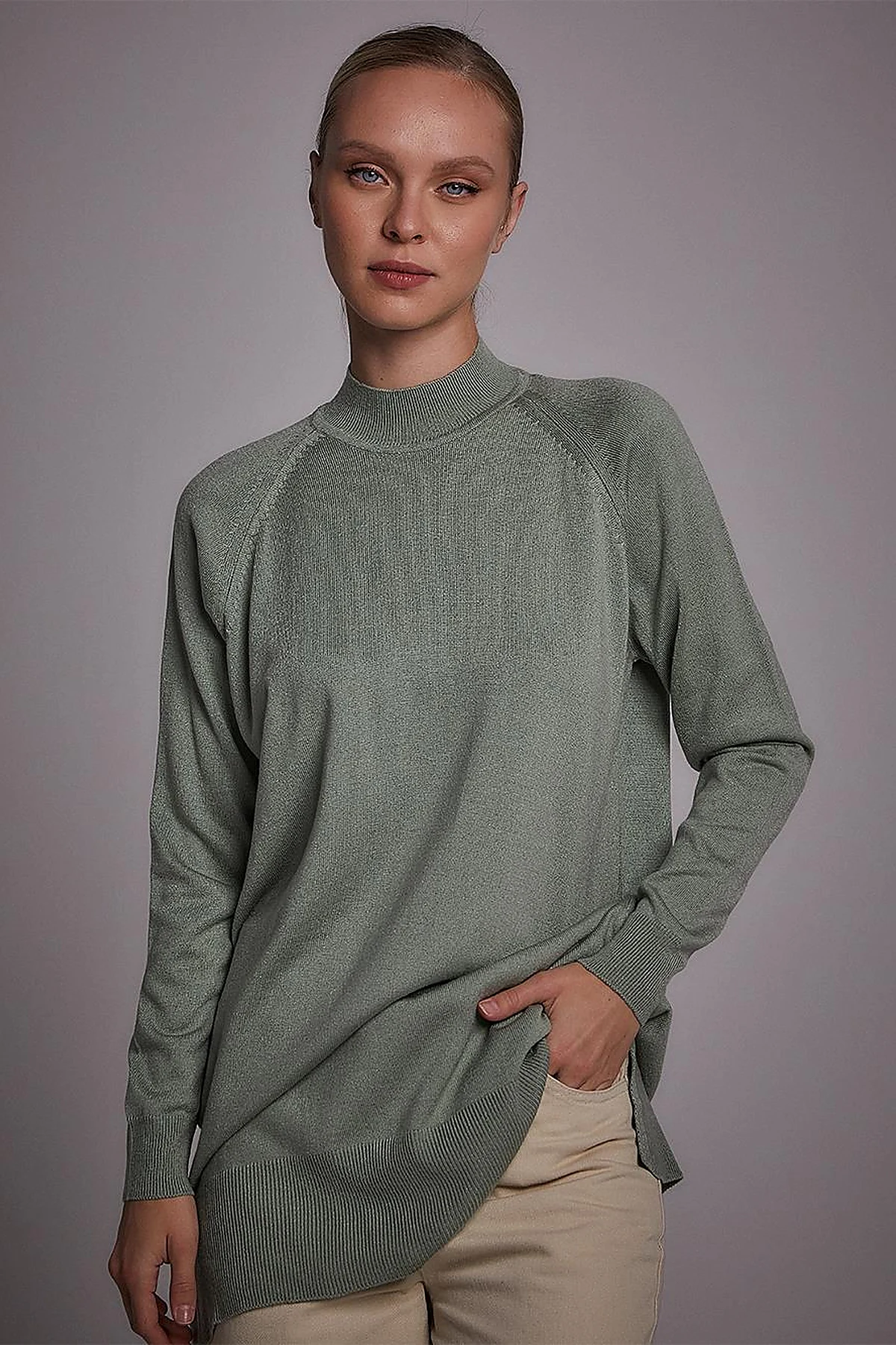 Half Turtleneck Knitwear Tunic Moss Green