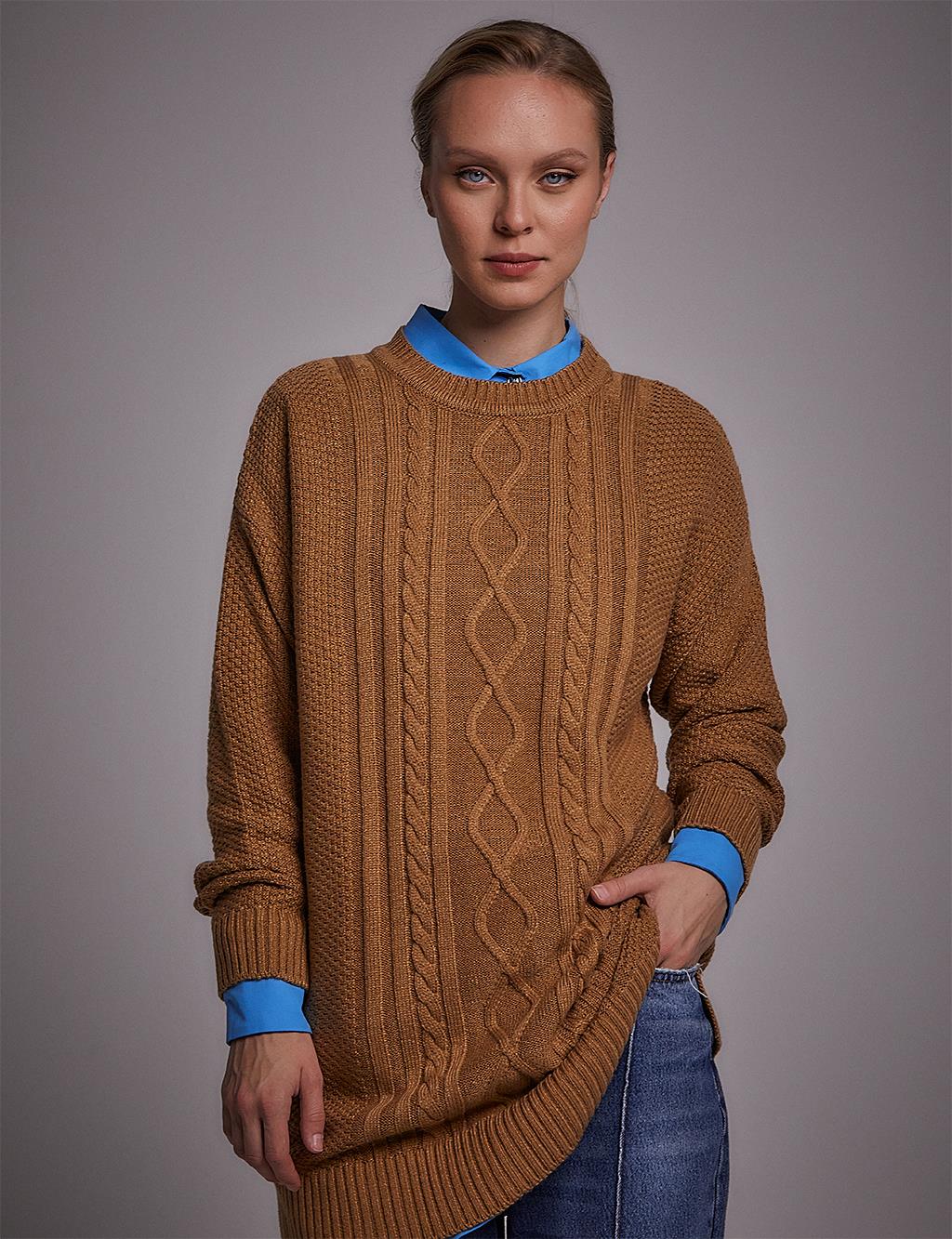 Crew Neck Knitwear Tunic Beige