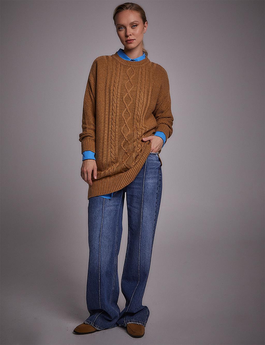 Crew Neck Knitwear Tunic Beige