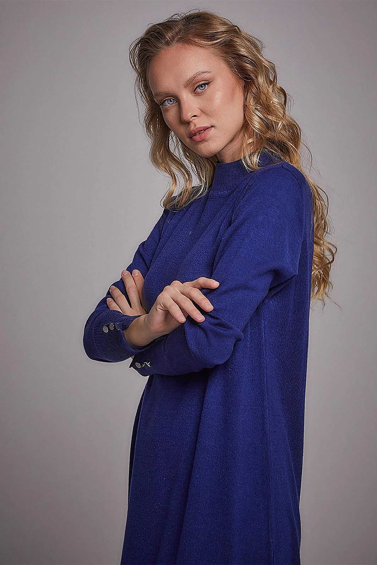 Half Turtleneck Knitwear Dress Indigo