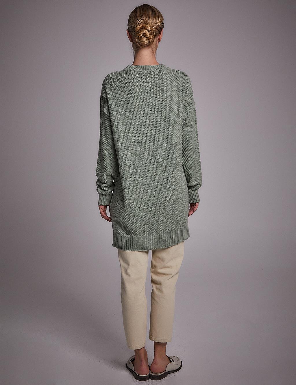 Crew Neck Knitwear Tunic Beige Moss Green