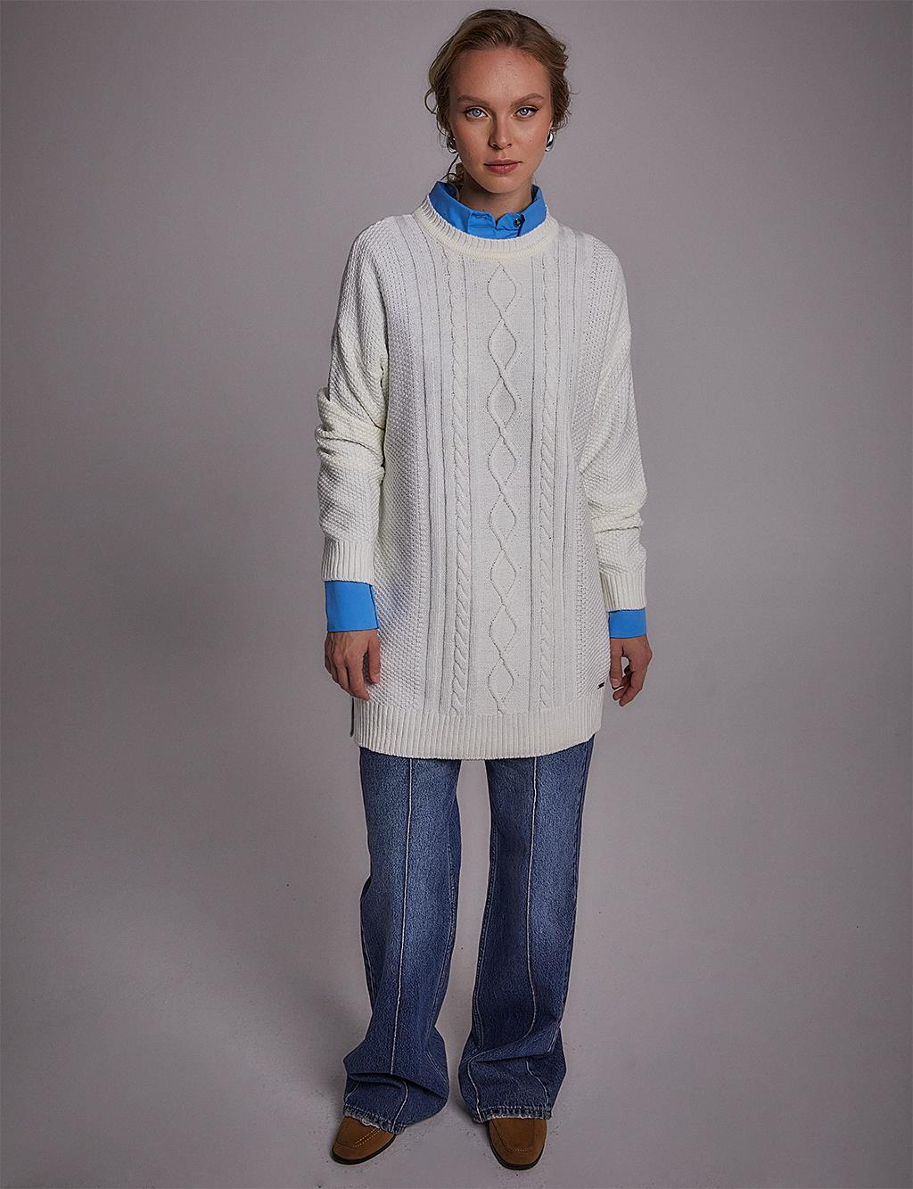 Crew Neck Knitwear Tunic Ecru